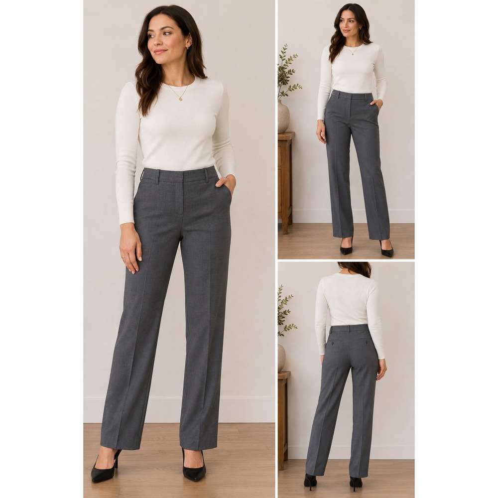 Theory Max 2 Virgin Wool Blend Dress Pants Womens 8 Straight Leg Gray